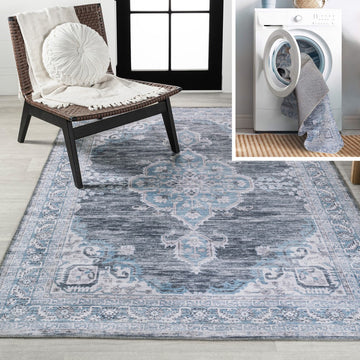 Wincer Chenille Cottage Medallion Machine-washable Area Rug